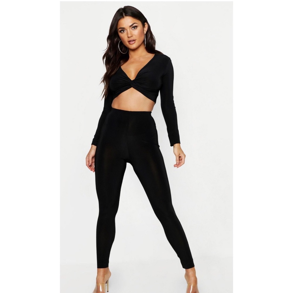 Black knotted crop top pant set SOLD